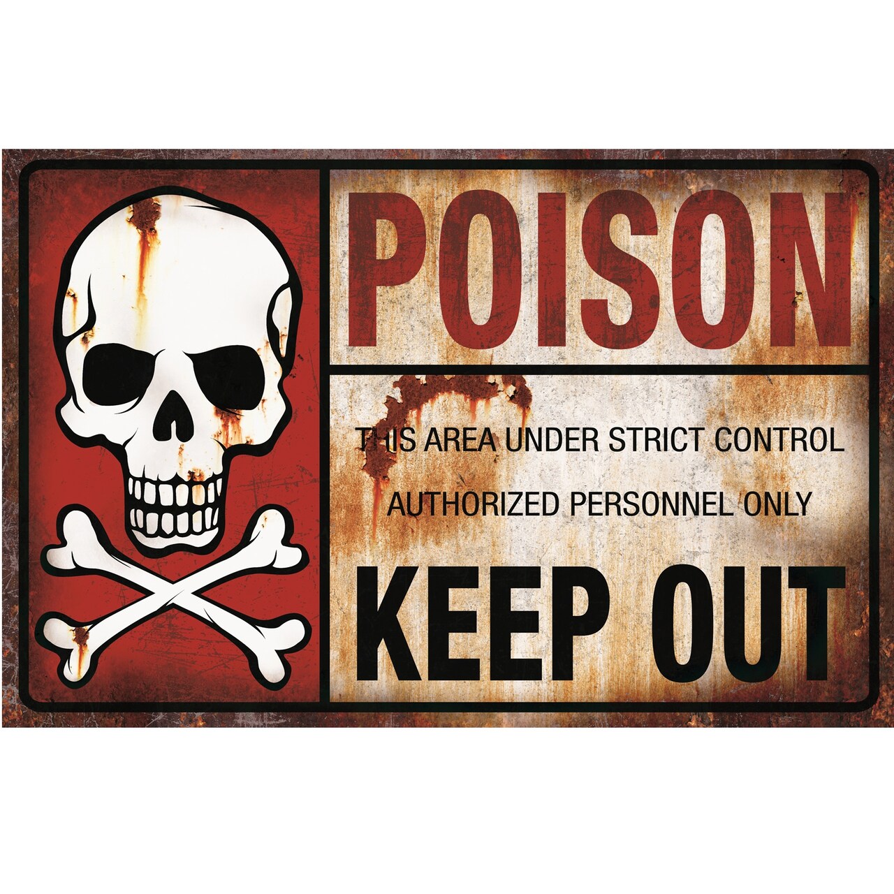 The Costume Center 16.75" Distress Finish Poison Keep Out Metal Sign with Blood Stain